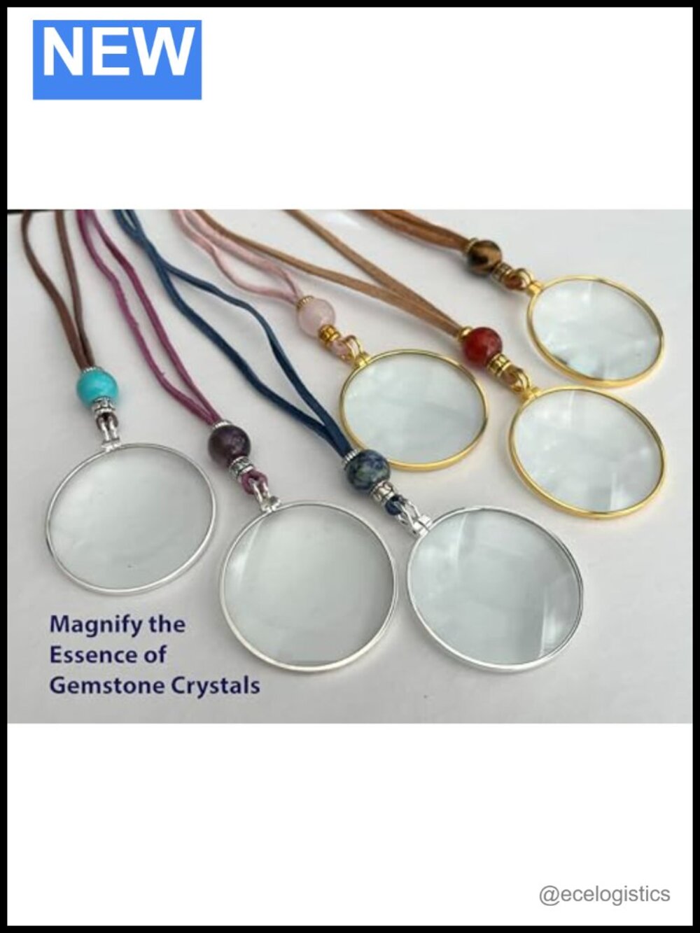 Magnifying Glass Pendant Necklace with Natural Crystal Handmade - Picture 4 of 6